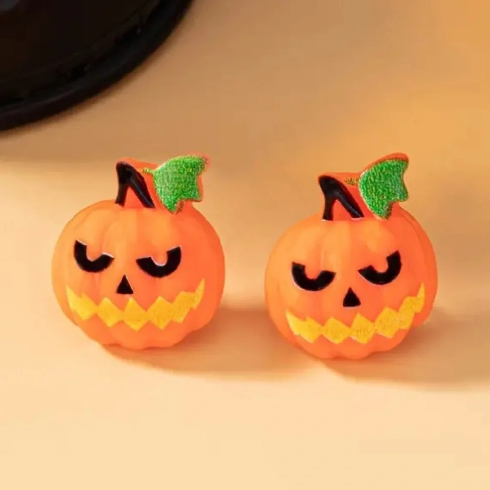 Spooky Pumpkin Jack o Lantern Halloween Stud Earrings - Picture 2 of 3